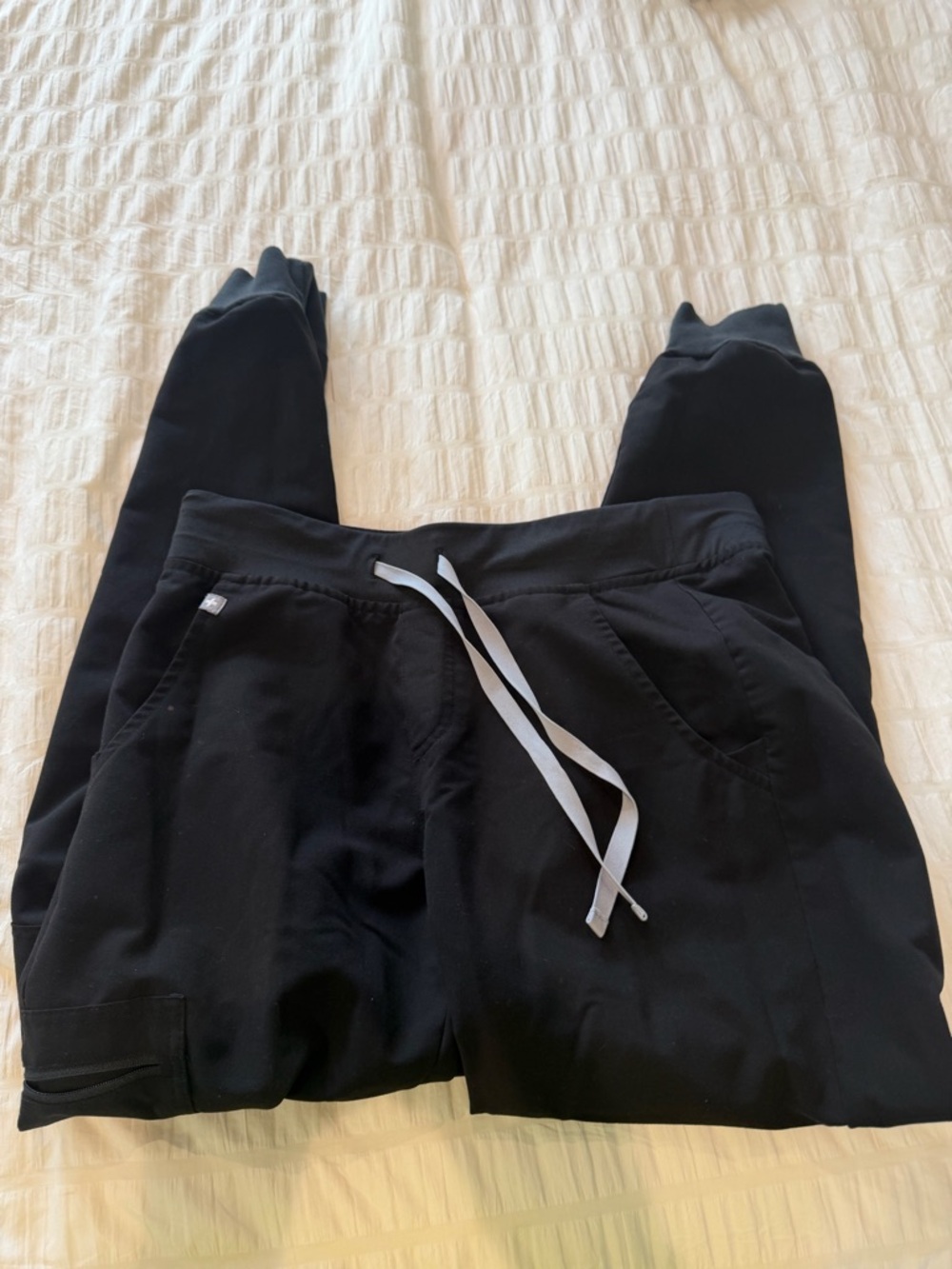 Figs women’s  Black Jogger scrub Pants with White Drawstring